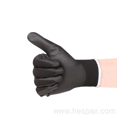 Hespax PU Palm Coated Anti-static Black Nylon Gloves